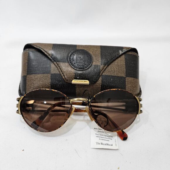 Vintage Fendi Tortoise Shell Rounded Sunglasses FS 149 Unisex Brown Frame Shades - Picture 1 of 15